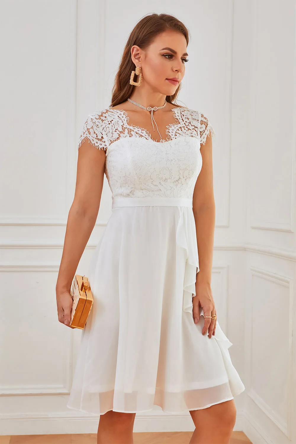 White Lace Party Dress with Ruffles sold by Zapaka product image thumbnail 5