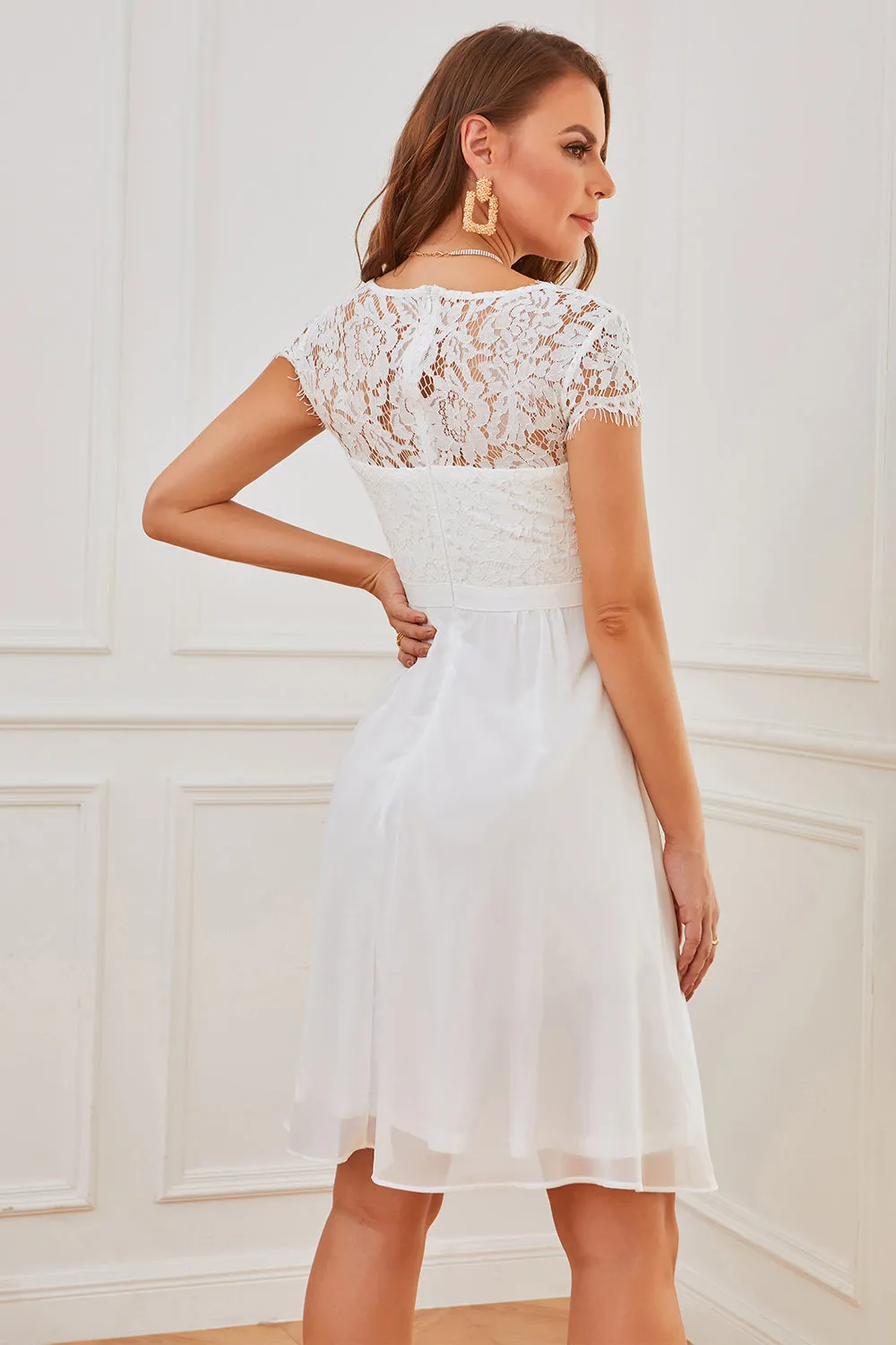 White Lace Party Dress with Ruffles sold by Zapaka product image thumbnail 2