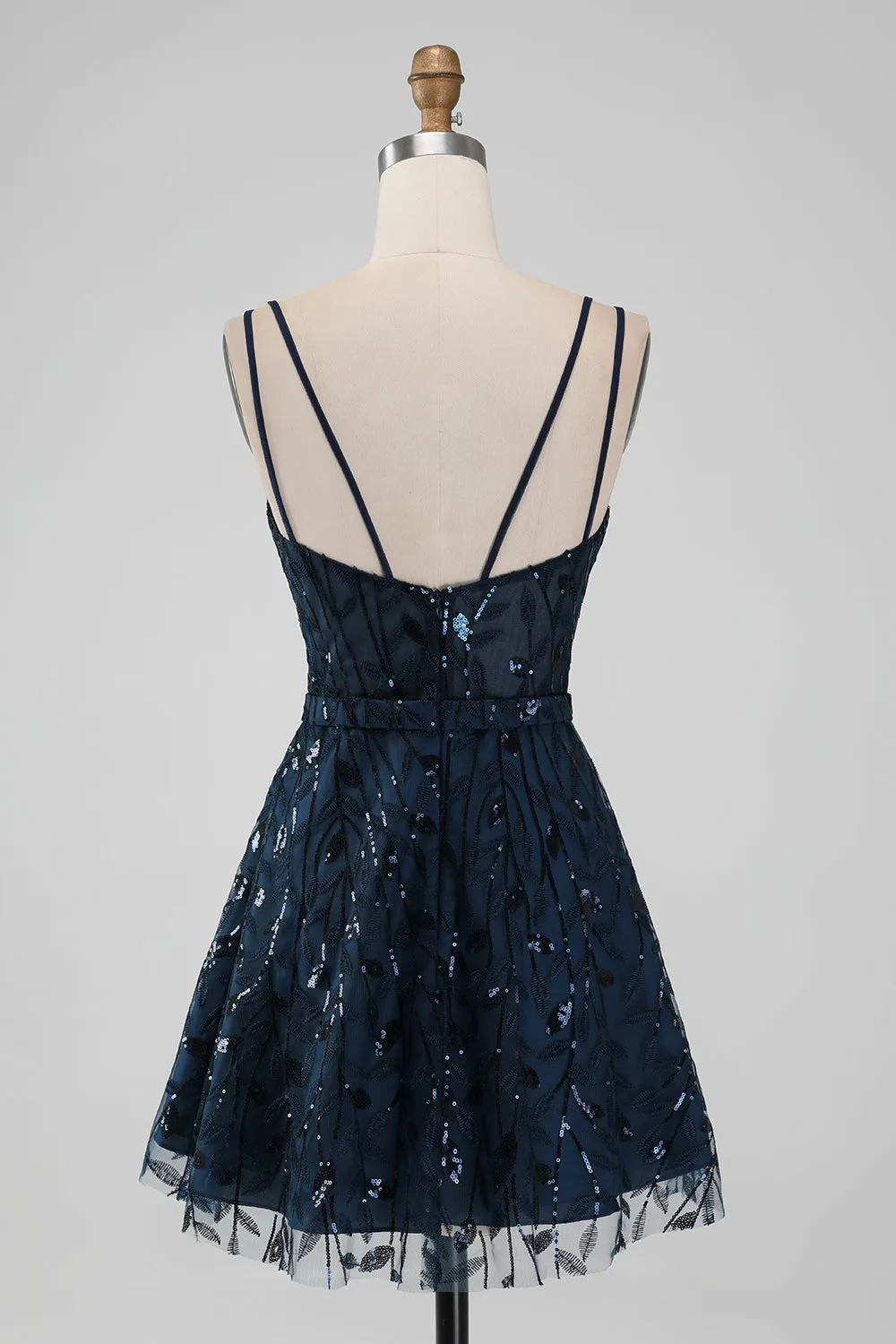 Navy A Line Spaghetti Straps Sparkly Sequins Short Homecoming Dress sold by Zapaka product image thumbnail 2