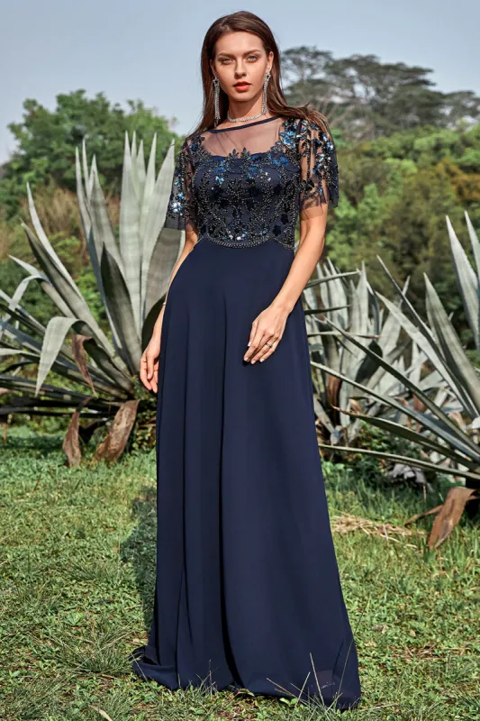 Navy Appliques Sequin Mother of Bride Dress sold by Zapaka