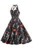 Halloween Black Halter Pumpkin Printed 1950s Dress sold by Zapaka