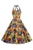 Halloween Black Halter Pumpkin Printed 1950s Dress sold by Zapaka