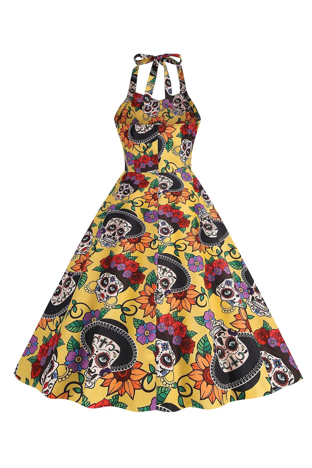 Halloween Black Halter Pumpkin Printed 1950s Dress sold by Zapaka product image thumbnail 5