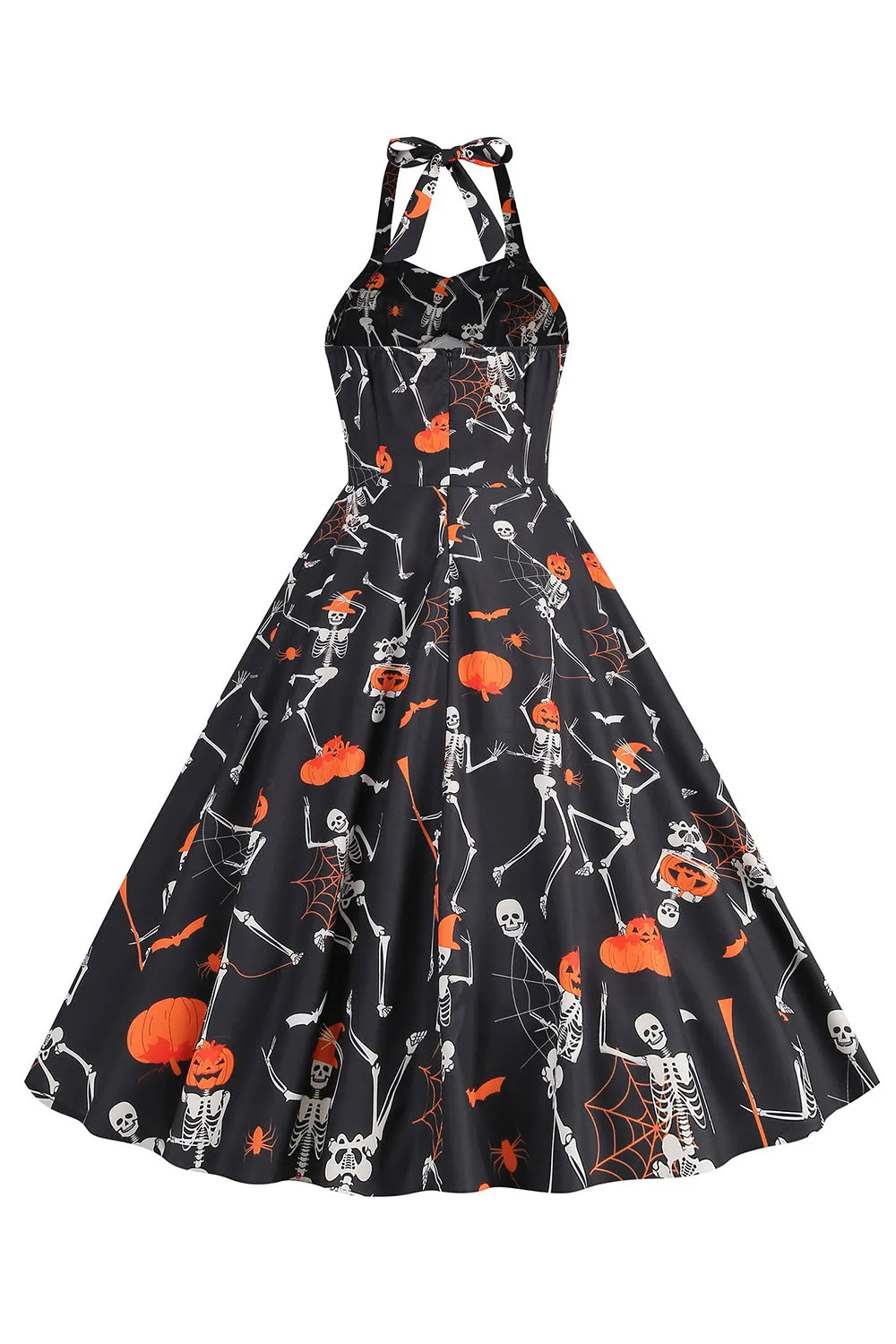 Halloween Black Halter Pumpkin Printed 1950s Dress sold by Zapaka product image thumbnail 2