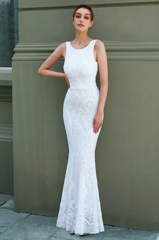 White Mermaid Formal Dress sold by Zapaka
