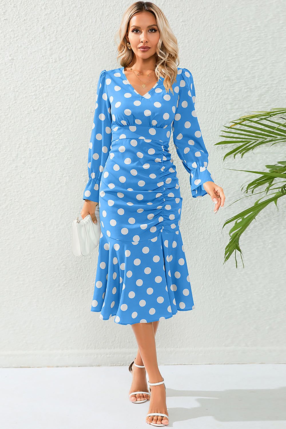 Polka Dots Blue Polka Dots Casual Dress with Long Sleeves sold by Zapaka product image thumbnail 3