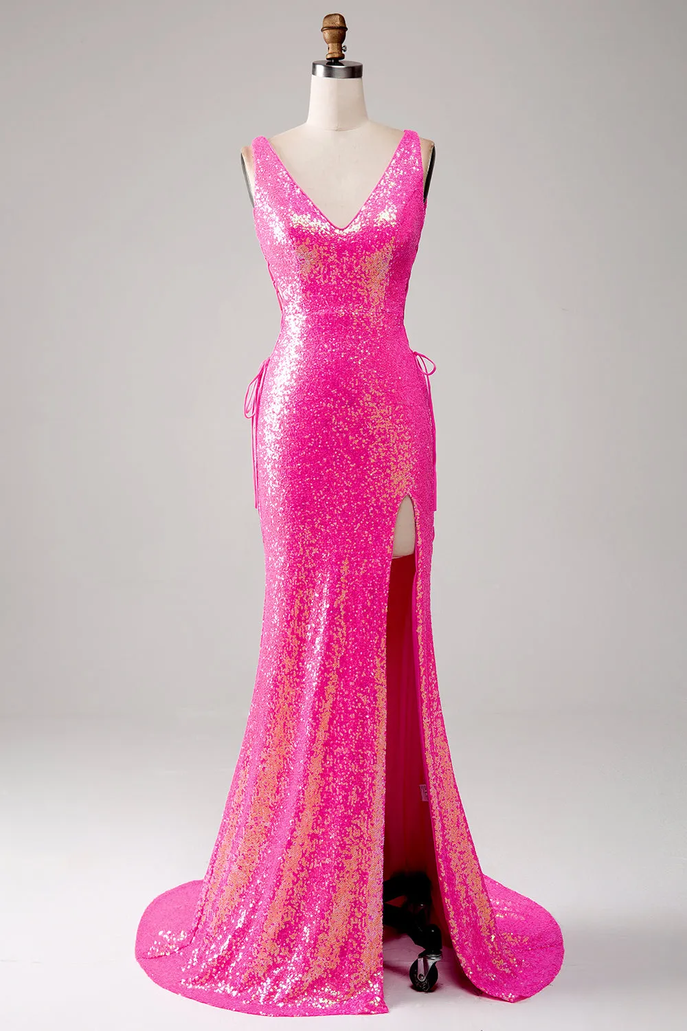 Sparkly Hot Pink Mermaid Prom Dress with Slit sold by Zapaka