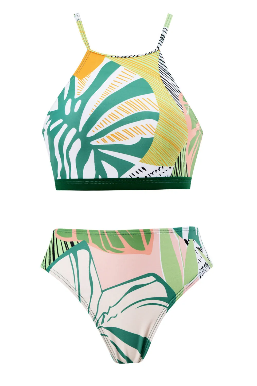 Two Piece Green Printed Bikini Set with Beach Skirt sold by Zapaka product image thumbnail 2