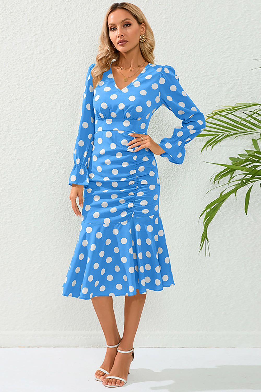 Polka Dots Blue Polka Dots Casual Dress with Long Sleeves sold by Zapaka