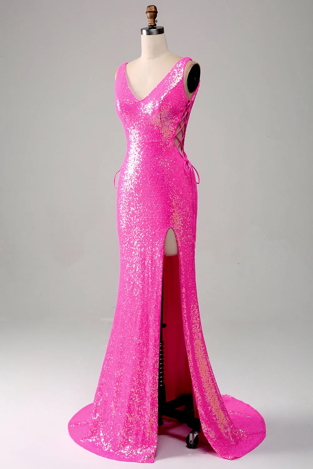 Sparkly Hot Pink Mermaid Prom Dress with Slit sold by Zapaka product image thumbnail 3