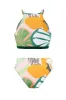 Two Piece Green Printed Bikini Set with Beach Skirt sold by Zapaka