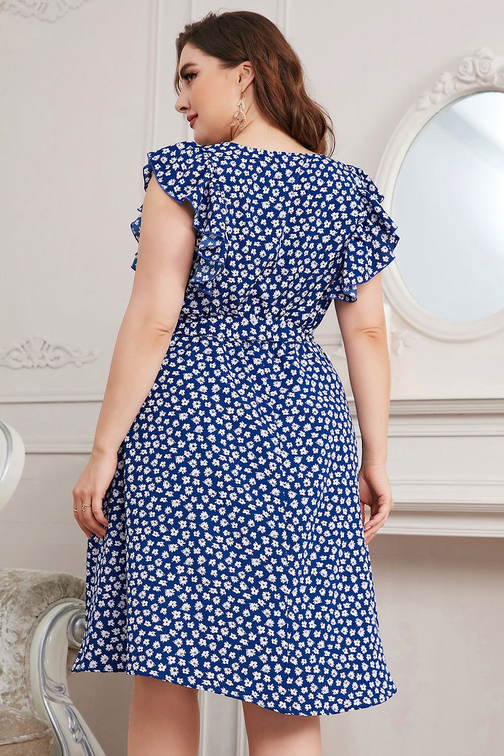 Blue Printed A Line Plus Size Summer Dress With Ruffles sold by Zapaka product image thumbnail 2