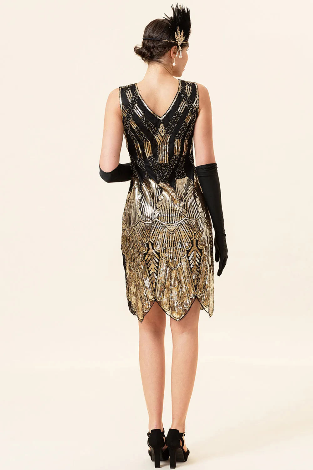 Golden Sequins Glitter Flapper Dress with 1920s Accessories Set sold by Zapaka product image thumbnail 3