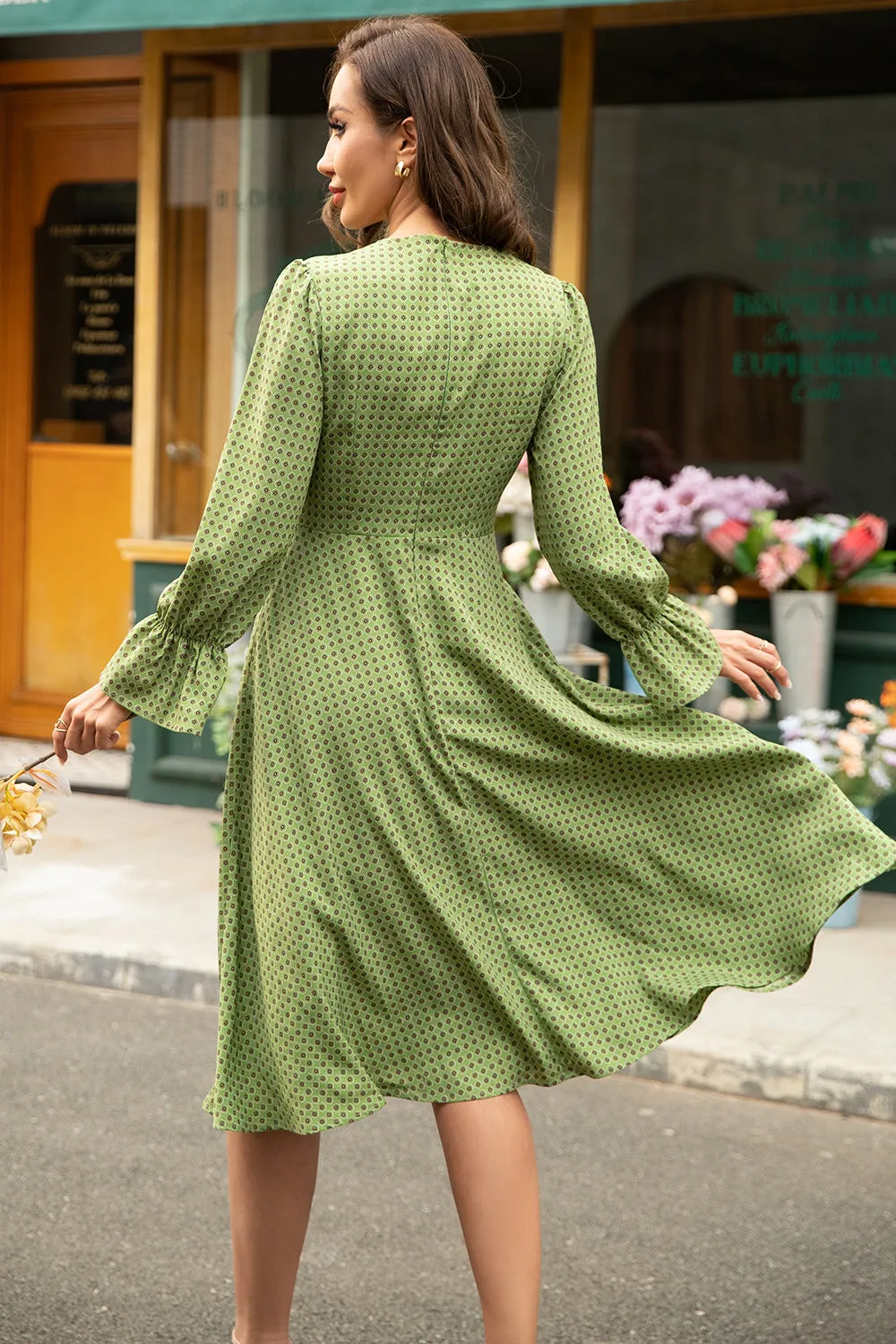 Green Printed Long Sleeves Casual Dress sold by Zapaka product image thumbnail 2