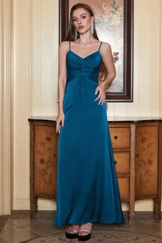 Spaghetti Straps Blue Simple Prom Dress with Ruffles sold by Zapaka