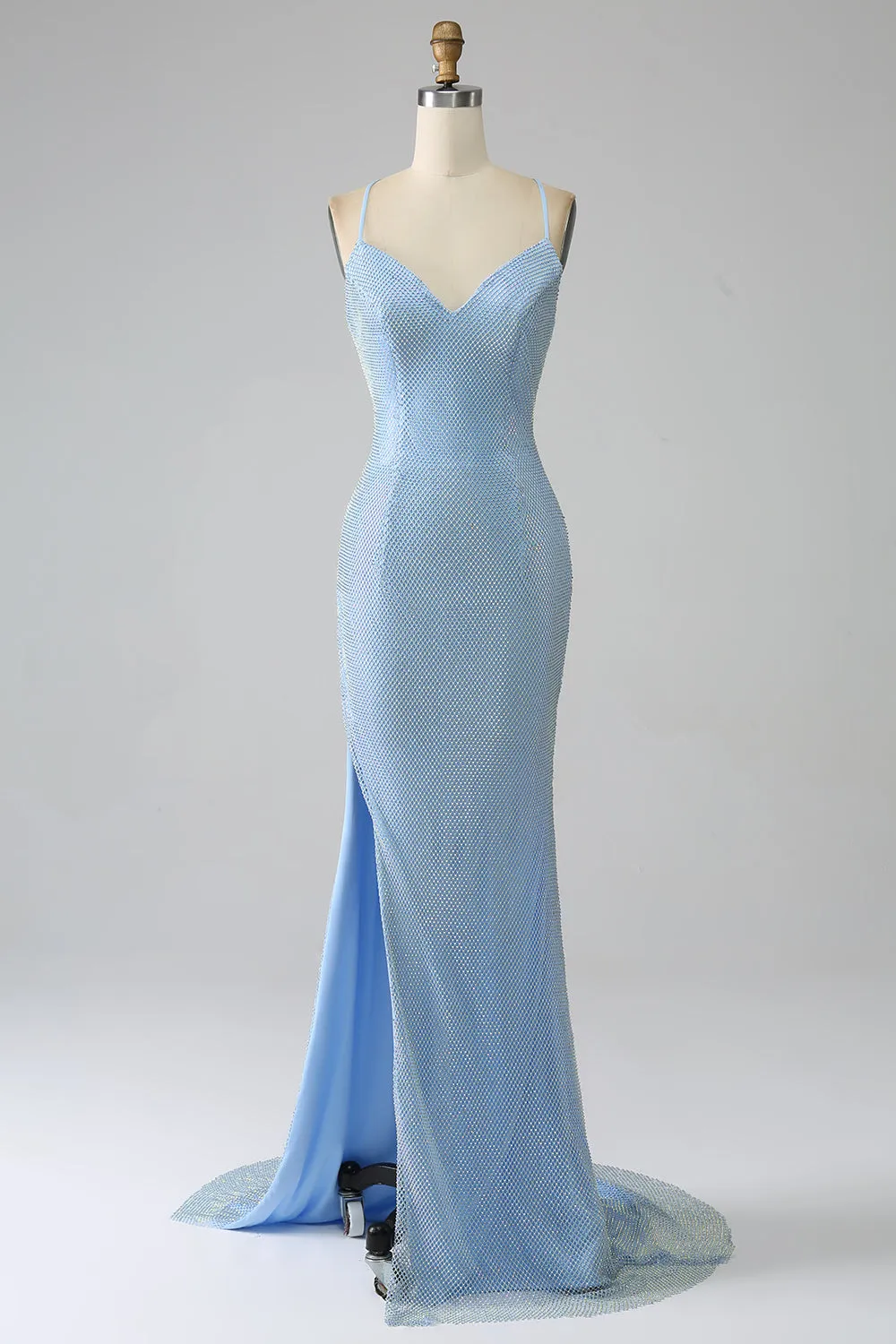 Mermaid Blue Long Prom Dress with Slit sold by Zapaka