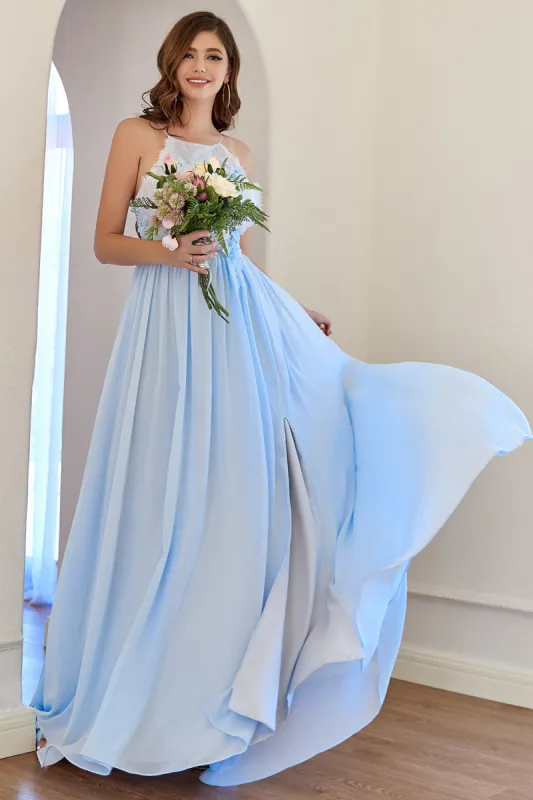 Halter Light Blue Bridesmaid Dress sold by Zapaka