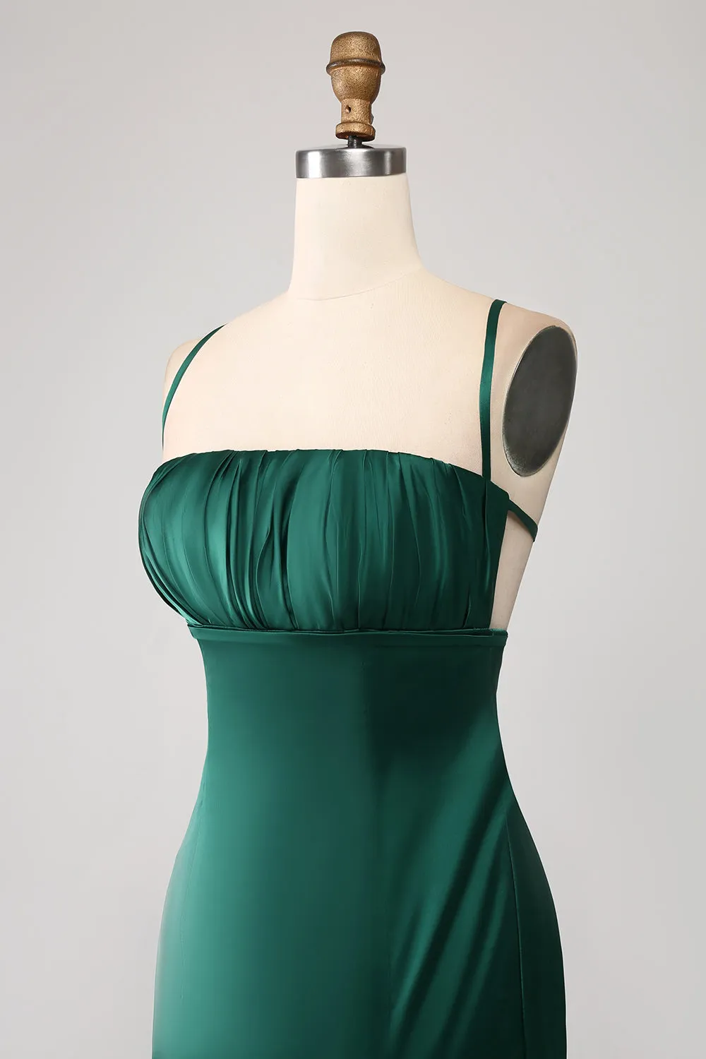 Dark Green Mermaid Spaghetti Straps Satin Prom Dress with Pleated sold by Zapaka product image thumbnail 5