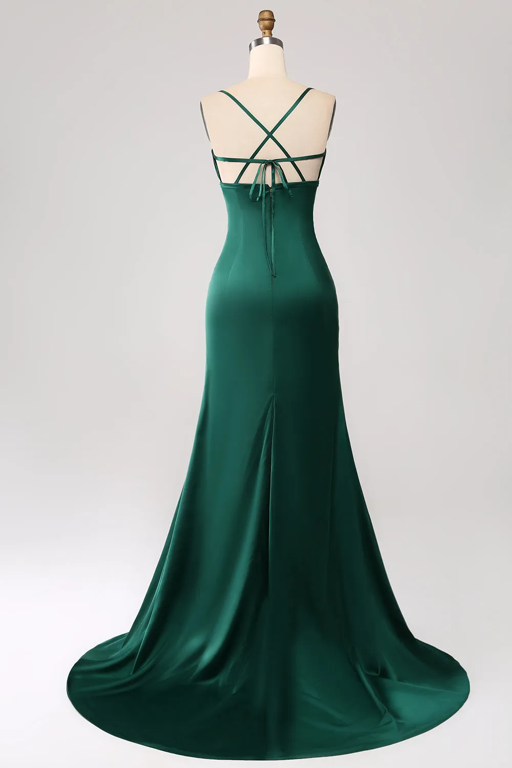 Dark Green Mermaid Spaghetti Straps Satin Prom Dress with Pleated sold by Zapaka product image thumbnail 2