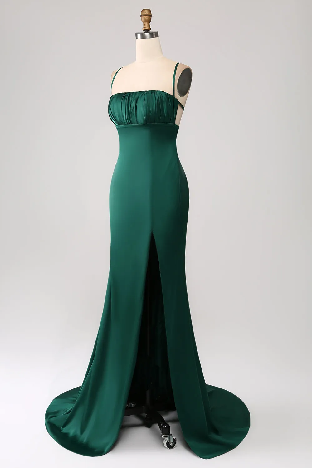Dark Green Mermaid Spaghetti Straps Satin Prom Dress with Pleated sold by Zapaka product image thumbnail 3