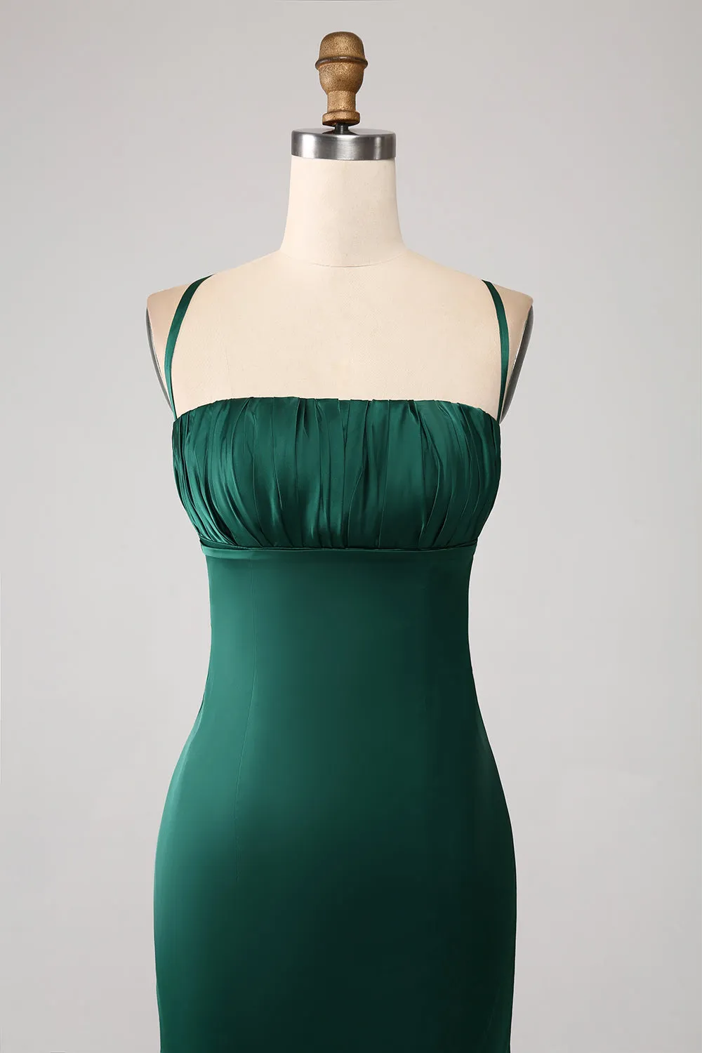 Dark Green Mermaid Spaghetti Straps Satin Prom Dress with Pleated sold by Zapaka product image thumbnail 4