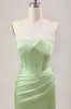 Green Sheath Corset Strapless Long Bridesmaid Dress With Slit sold by Zapaka