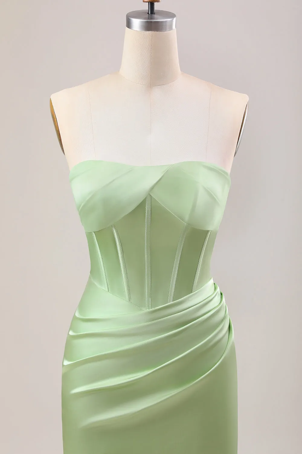 Green Sheath Corset Strapless Long Bridesmaid Dress With Slit sold by Zapaka product image thumbnail 4