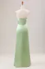 Green Sheath Corset Strapless Long Bridesmaid Dress With Slit sold by Zapaka