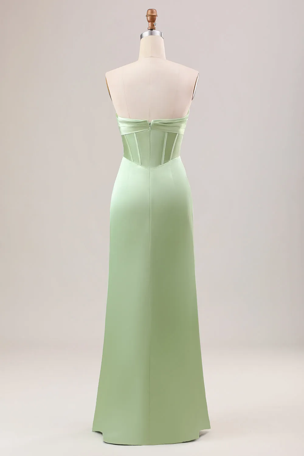 Green Sheath Corset Strapless Long Bridesmaid Dress With Slit sold by Zapaka product image thumbnail 2