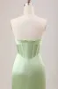 Green Sheath Corset Strapless Long Bridesmaid Dress With Slit sold by Zapaka