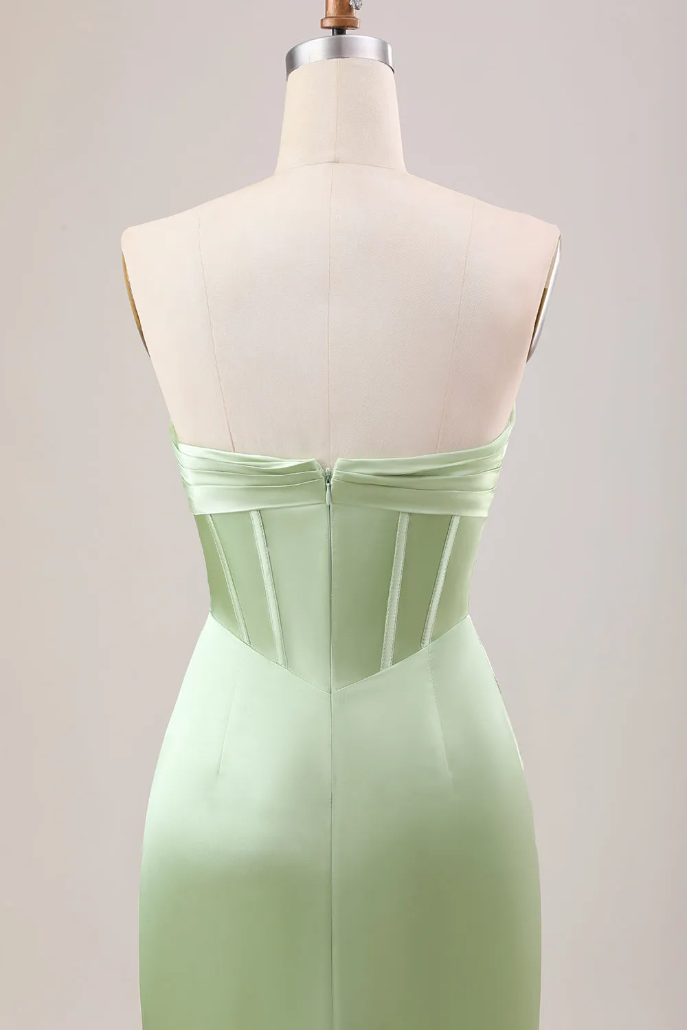 Green Sheath Corset Strapless Long Bridesmaid Dress With Slit sold by Zapaka product image thumbnail 5