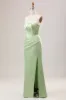 Green Sheath Corset Strapless Long Bridesmaid Dress With Slit sold by Zapaka