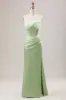 Green Sheath Corset Strapless Long Bridesmaid Dress With Slit sold by Zapaka