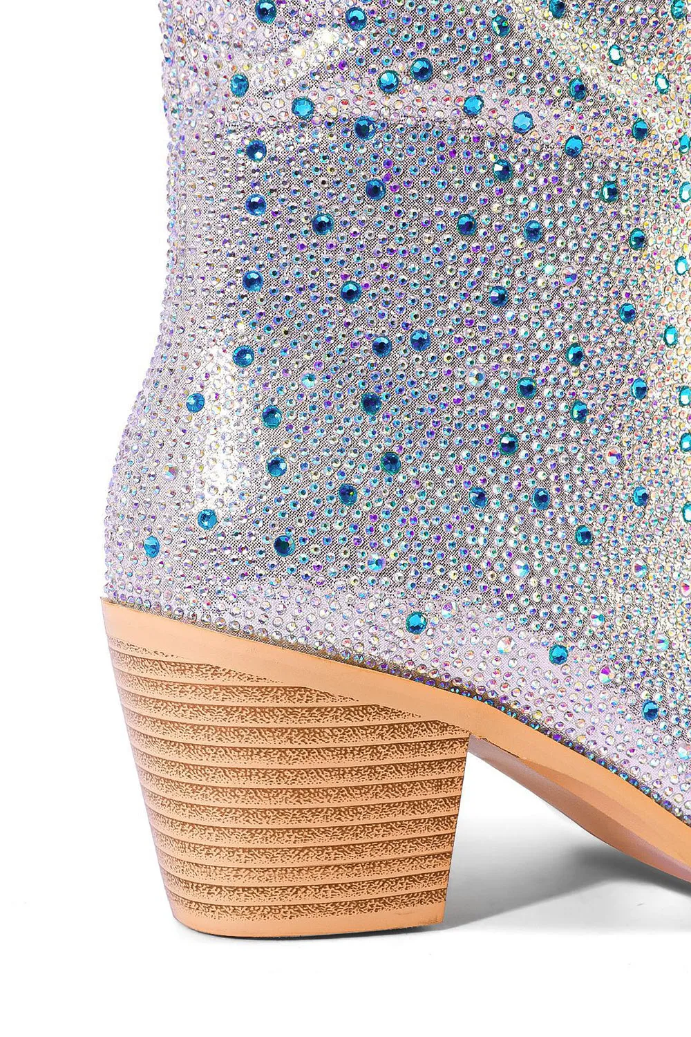 Silver Knee-High Shiny Pointed Toe Chunky Heel Boots sold by Zapaka product image thumbnail 4