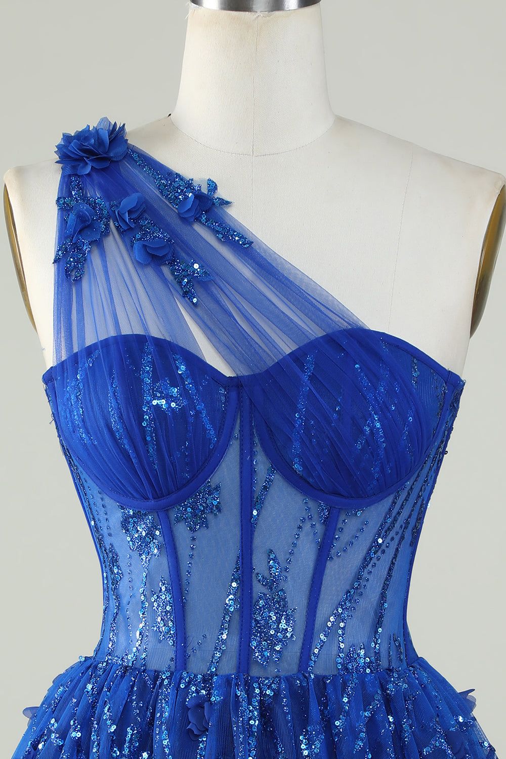 Stylish A Line One Shoulder Royal Blue Corset Homecoming Dress with Beaded sold by Zapaka product image thumbnail 4