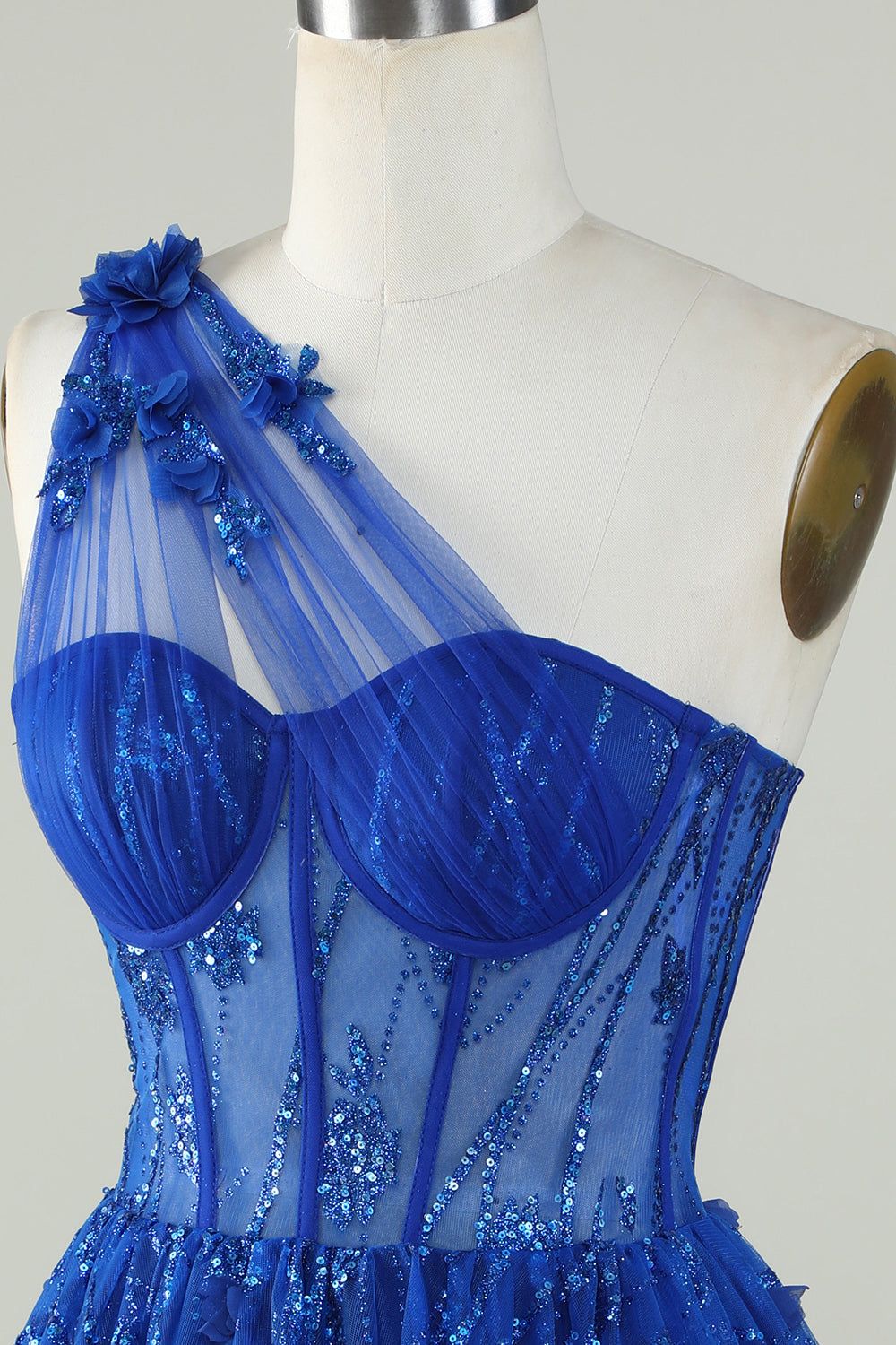 Stylish A Line One Shoulder Royal Blue Corset Homecoming Dress with Beaded sold by Zapaka product image thumbnail 5