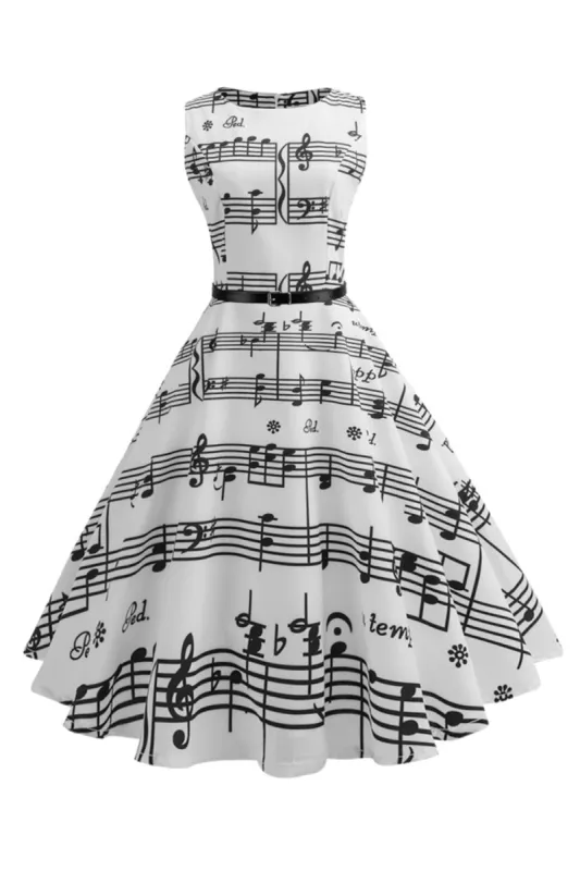 White Printed Swing 1950s Vintage Dress sold by Zapaka
