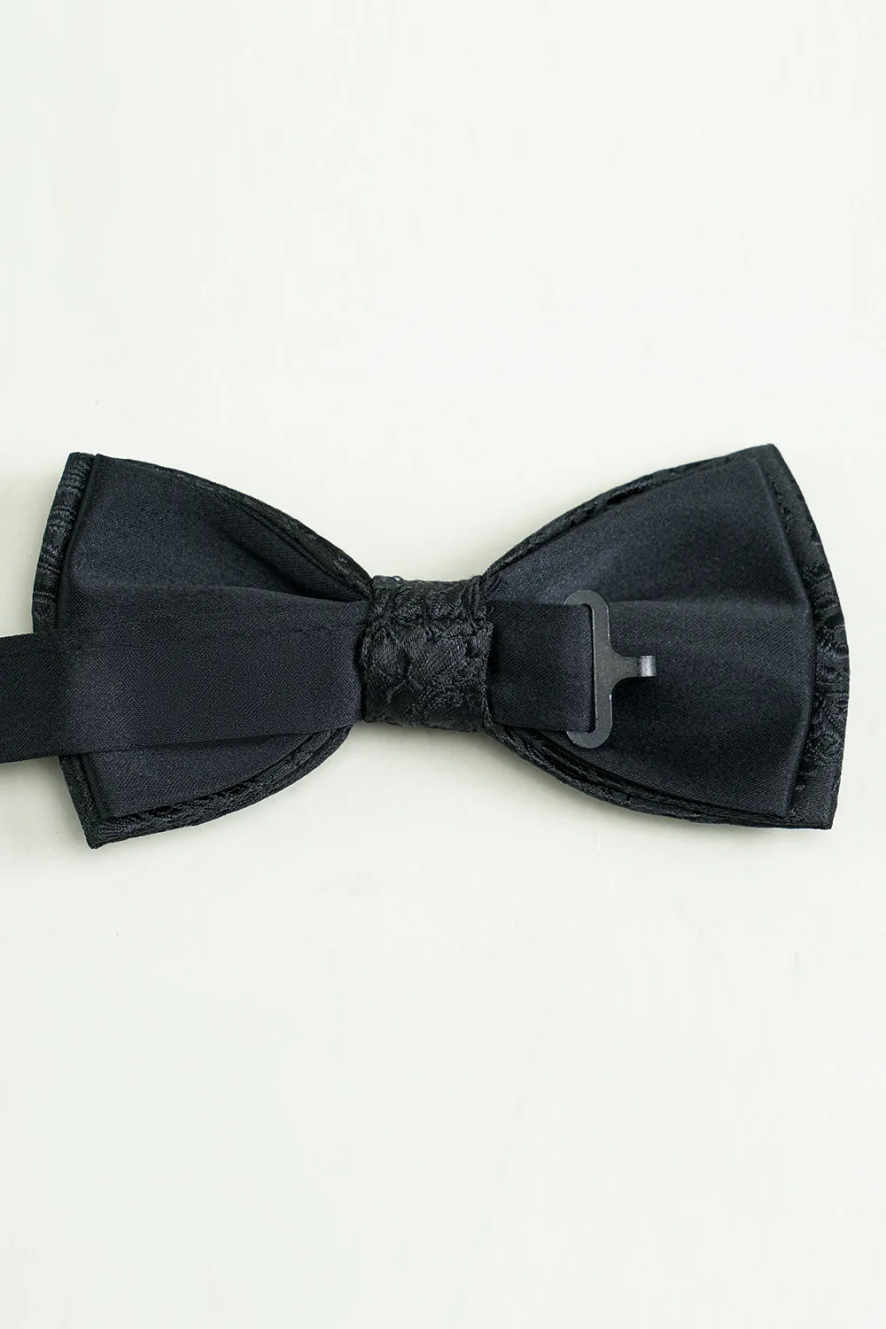Black Jacquard Satin Bow Tie Pocket Square Set sold by Zapaka product image thumbnail 3