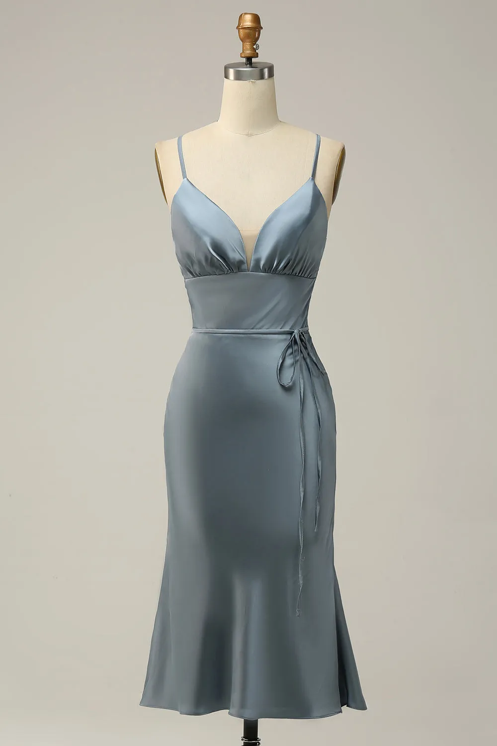Spaghetti Straps Satin Blue Bridesmaid Dress sold by Zapaka