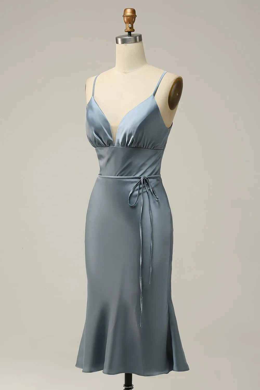 Spaghetti Straps Satin Blue Bridesmaid Dress sold by Zapaka product image thumbnail 3