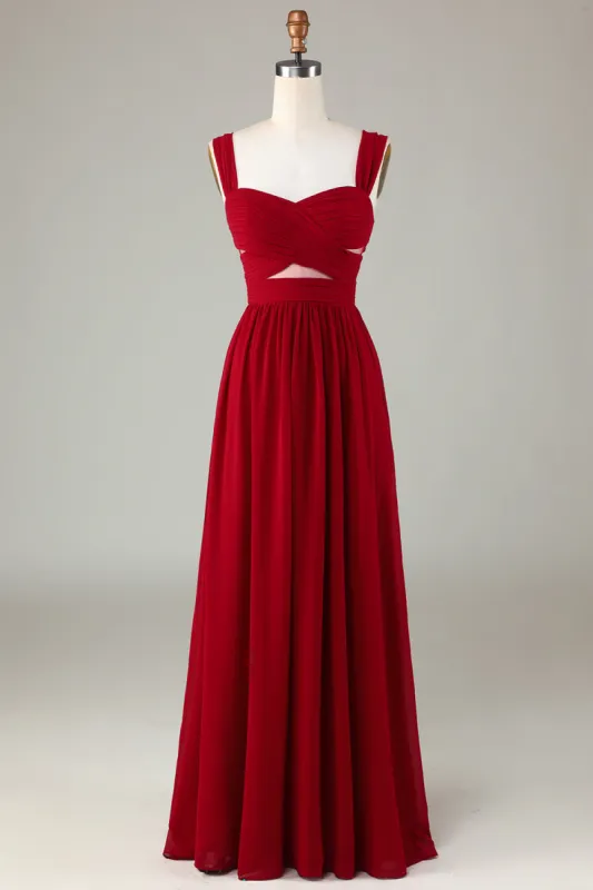 Burgundy Cut Out A Line Long Bridesmaid Dress sold by Zapaka