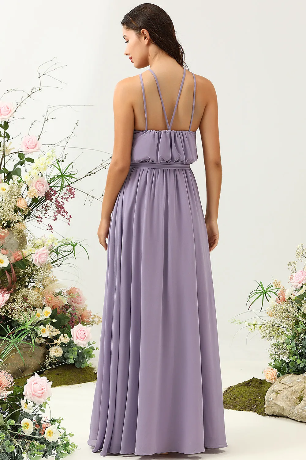A Line Halter Purple Long Bridesmaid Dress with Bowknot sold by Zapaka product image thumbnail 2