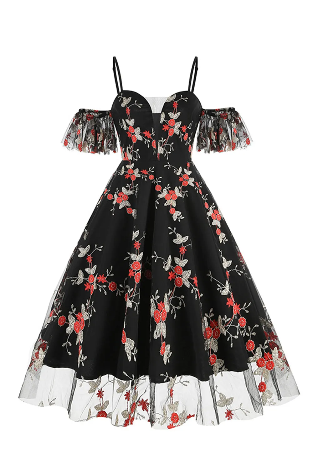 Off the Shoulder Blue 1950s Dress with Embroidery sold by Zapaka product image thumbnail 5