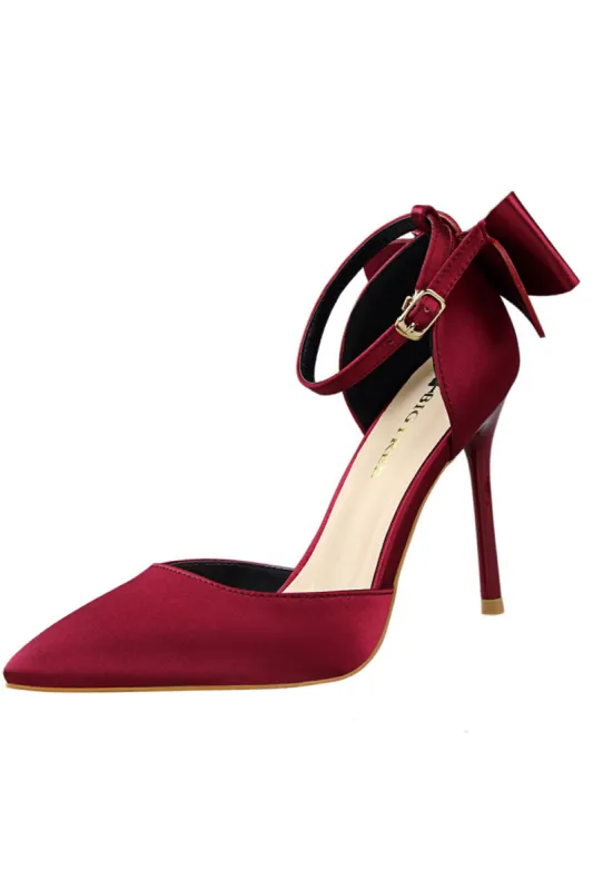 Burgundy Satin Prom Heels with Bowknot sold by Zapaka