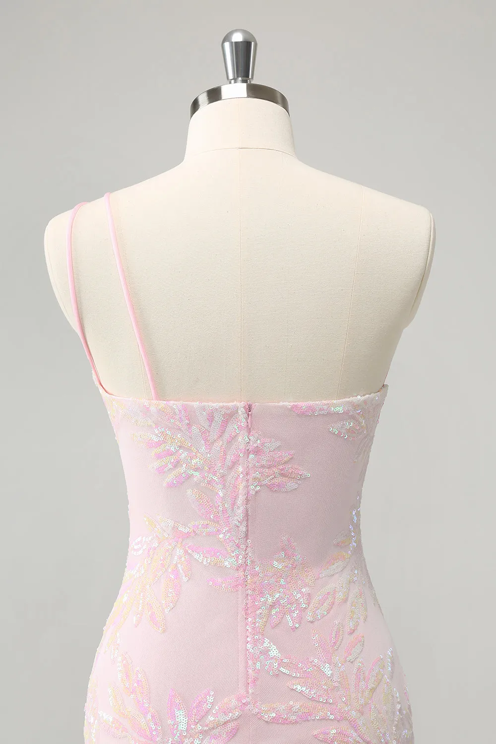 Glitter Pink One Shoulder Tight Homecoming Dress with Sequins sold by Zapaka product image thumbnail 5