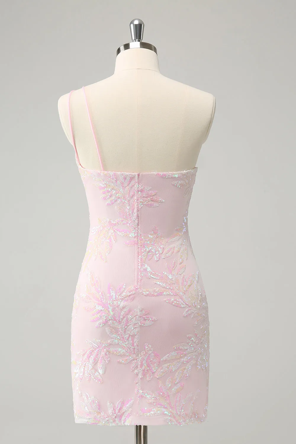 Glitter Pink One Shoulder Tight Homecoming Dress with Sequins sold by Zapaka product image thumbnail 2