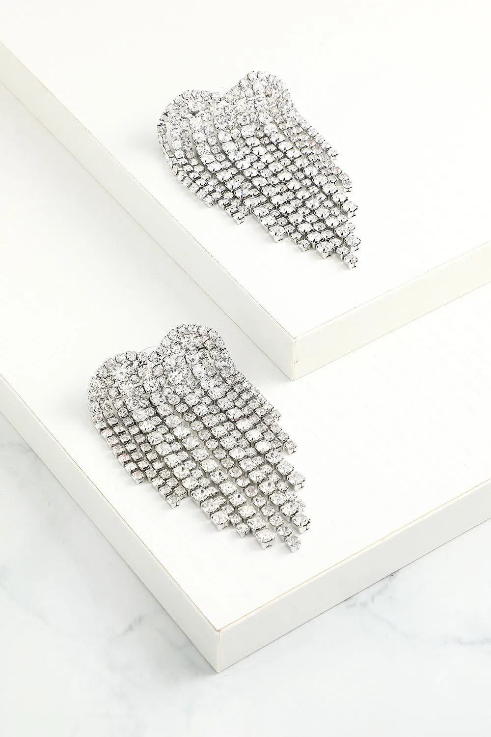 Silver Crystal Drop Earrings sold by Zapaka