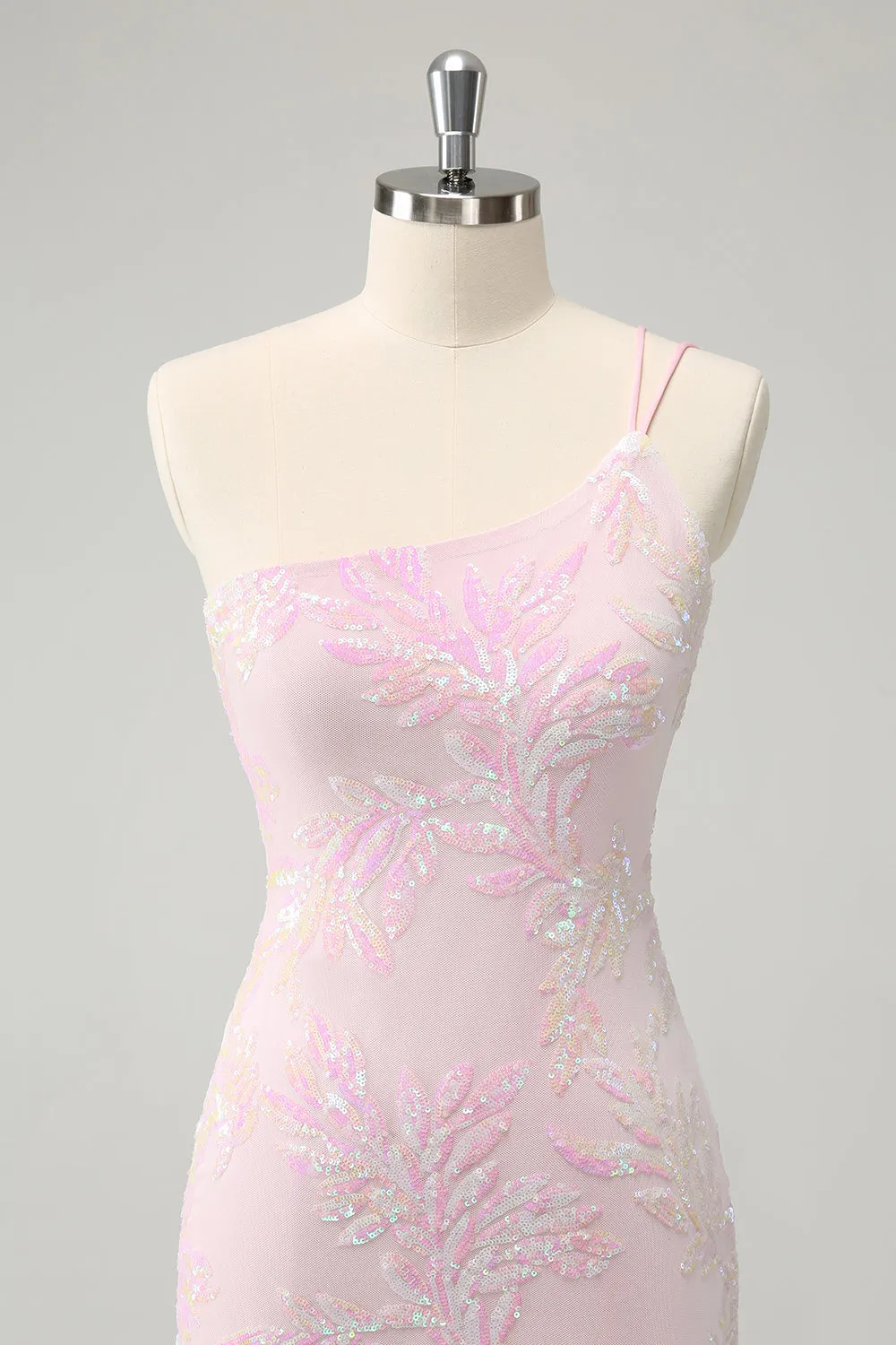 Glitter Pink One Shoulder Tight Homecoming Dress with Sequins sold by Zapaka product image thumbnail 4