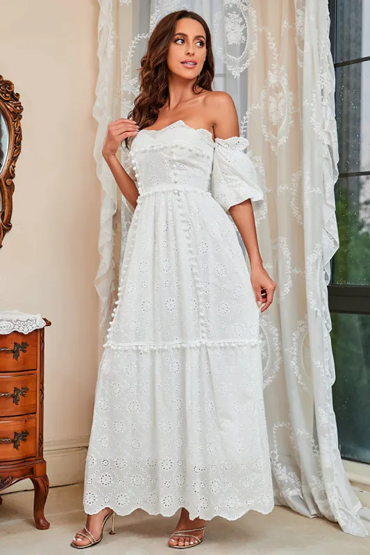 Off the Shoulder White Casual Dress sold by Zapaka