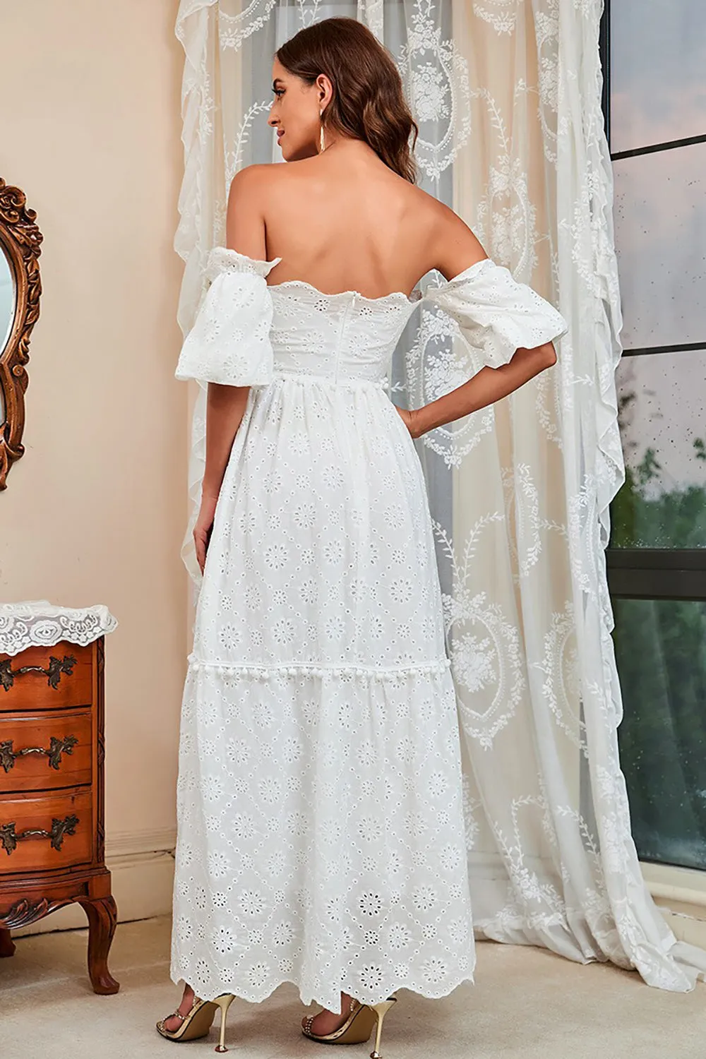 Off the Shoulder White Casual Dress sold by Zapaka product image thumbnail 2